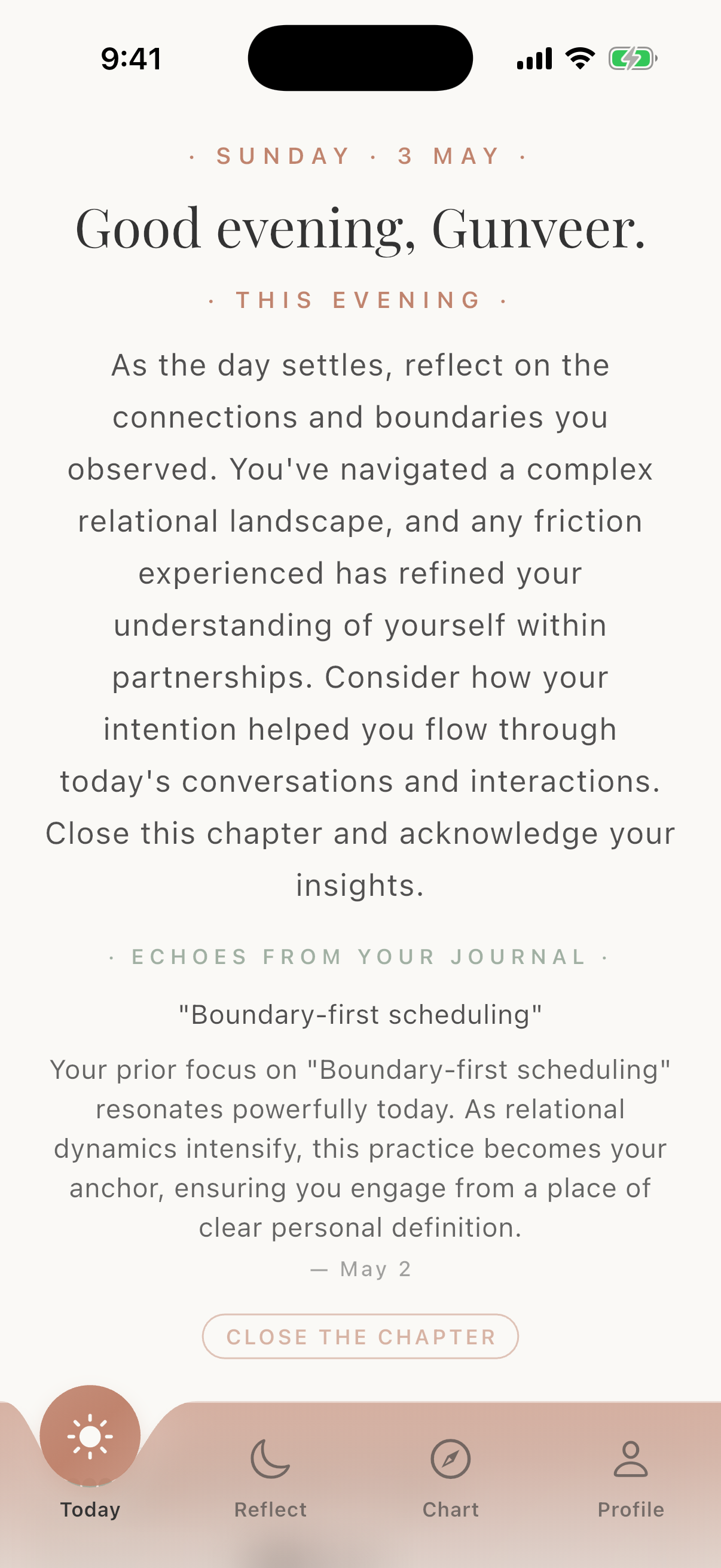Cosmicly reading screen showing echoes from a prior journal entry
